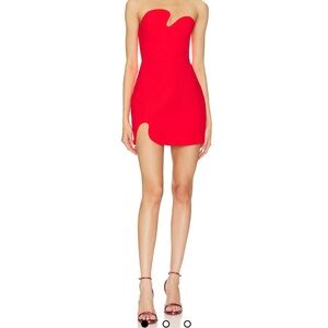 Amanda Uprichard x Revolve Strapless Puzzle Mini Dress in Crimson